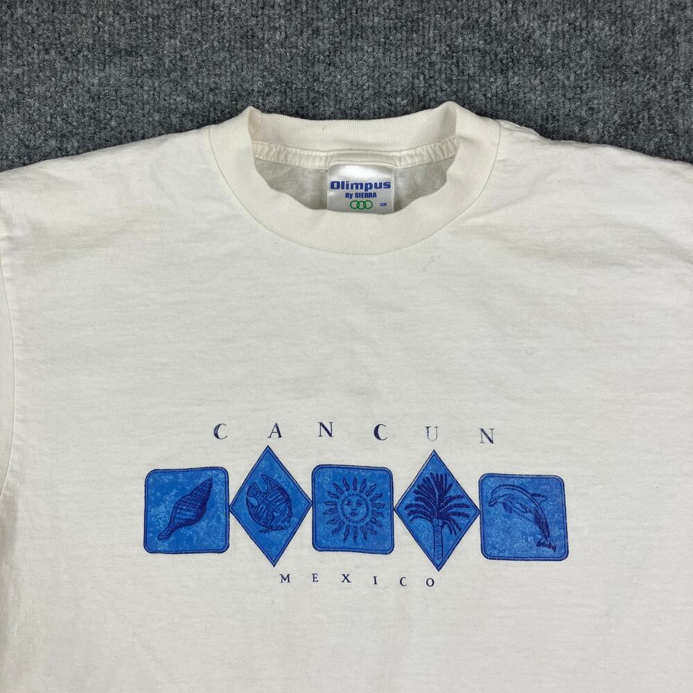 Olimpus T-Shirt Mens L White Cancun‎ Mexico Graphic Short Sleeve Travel Souvenir